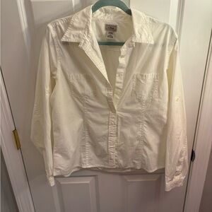 L.L. Bean Women's Cream Cotton Button up Shirt L